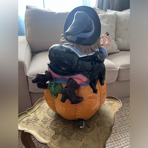 Ceramic Witch Black Cat Pumpkin Jack O Lantern Hand Painted Halloween Decor - Picture 2 of 6